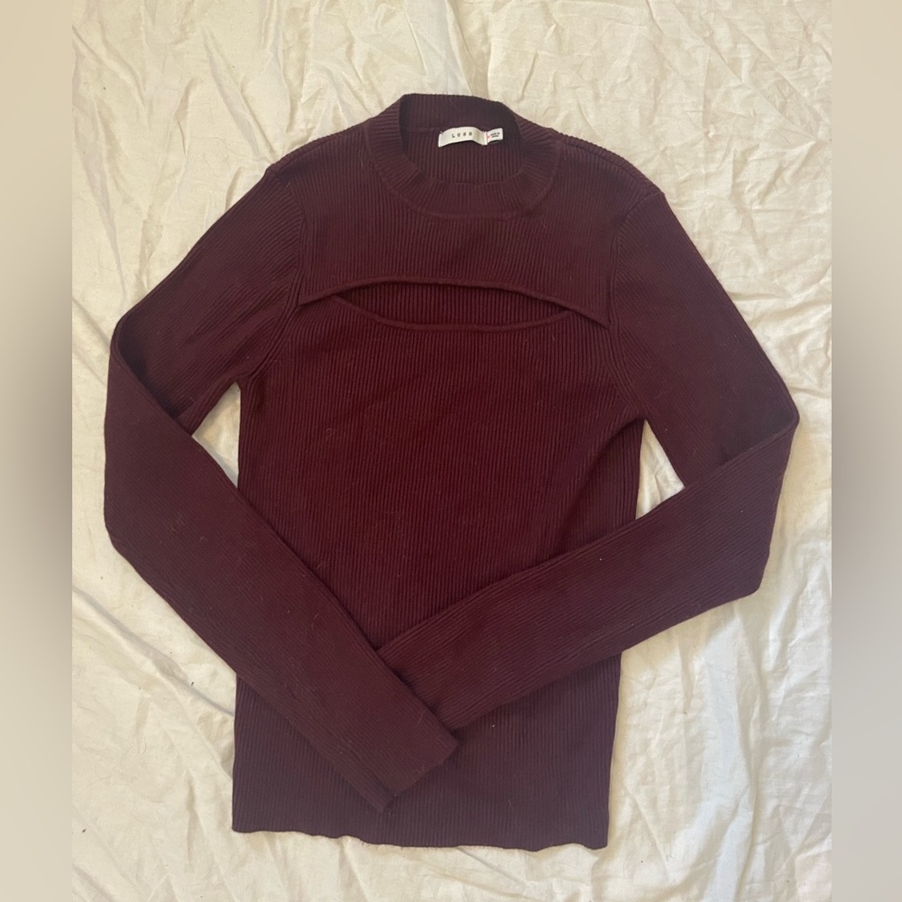Eggplant Keyhole Fitted Ribbed Longsleeve Medium Lush